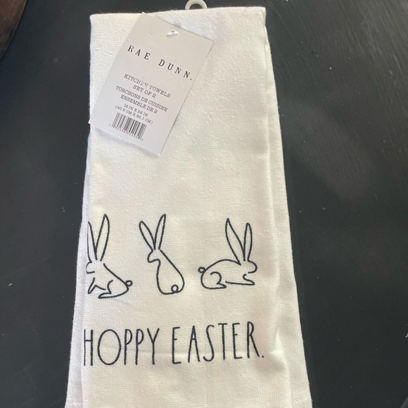 Rae Dunn Tea Towel Set of Two HOPPY EASTER - Picture 1 of 1